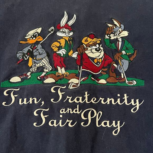 Looney Tunes Vintage Acme Men's Golf Jacket Embroidered Navy Bugs Taz Daffy - Picture 4 of 4